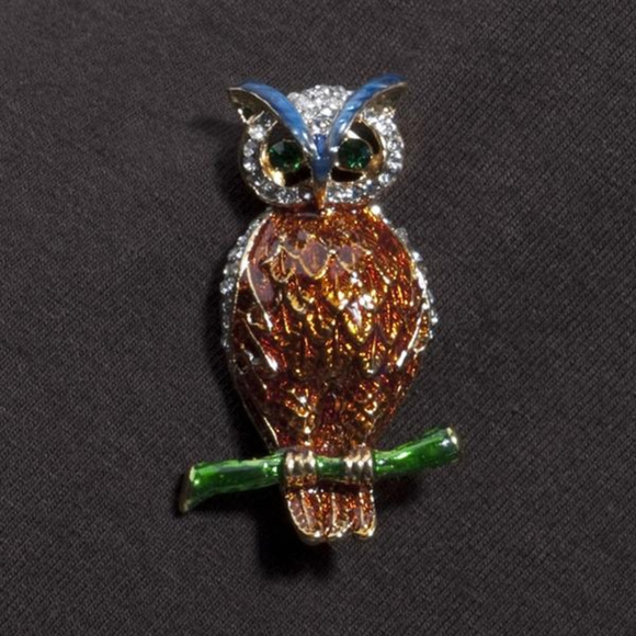 Crystal and Enamel Owl Pin - Picture 2 of 2